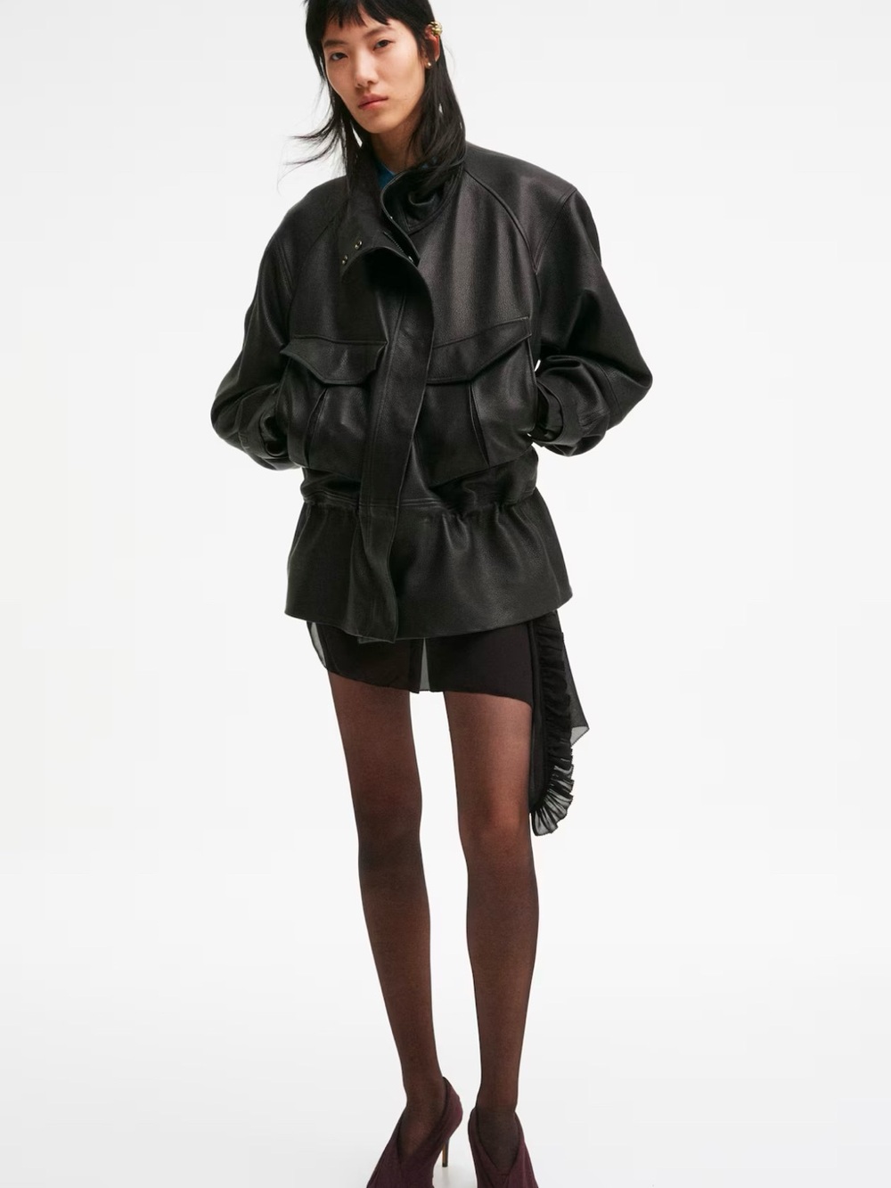 H&M STUDIO PEPLUM LEATHER JACKET